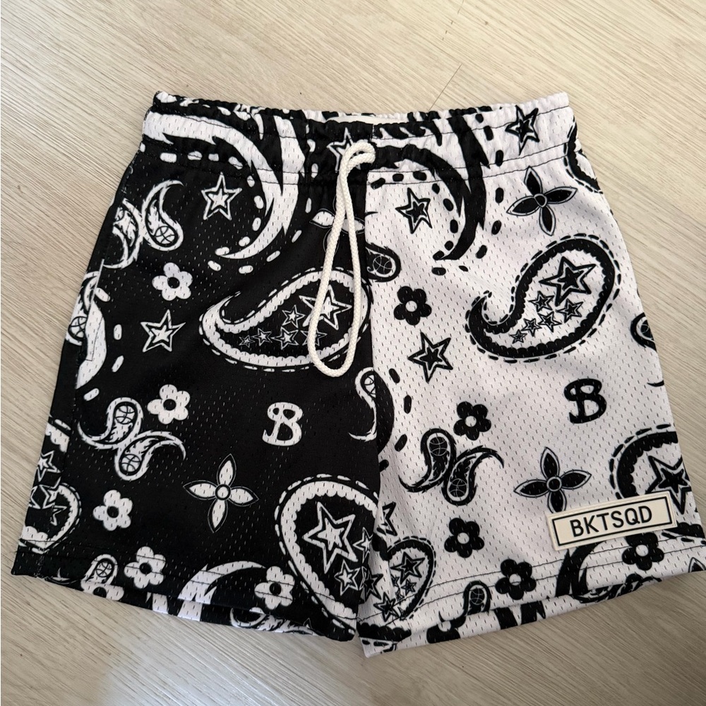 Kids Paisley Print Shorts - Black and White